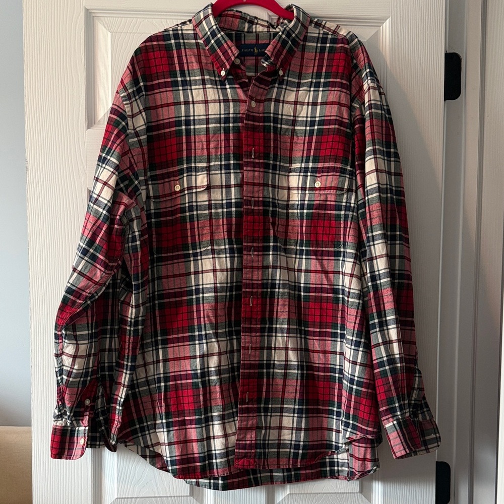 Ralph Lauren Red, White & Green Plaid Button-Down Shirt